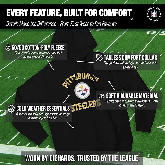 Team Fan Apparel NFL Adult Gameday Hooded Sweatshirt - Poly Fleece Cotton Blend - Stay Warm and Represent Your Team in Style