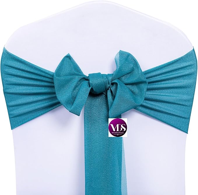 VDS Pack of 50, Dark Teal, Sheer Chiffon Chair Sashes Bows Chair Cover Back Tie Ribbon for Wedding Birthday Baby Shower Engagement Ceremony Event Party Banquet Restaurant Dining Chair Decoration