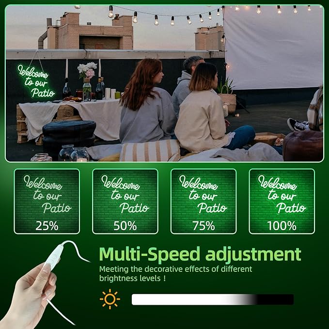 Welcome to Our Patio Neon Sign Green Led Light Plants Neon Signs for Wall Decor Bar Outdoor Light Up for Cafe Business Backyard Terrace Home Garden Party Decoration Jungle Lovers Gifts