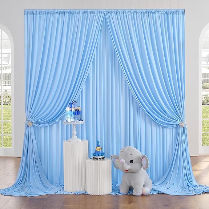 20ft x 10ft Wrinkle Free Baby Blue Backdrop Curtain for Boy Birthday Party,4 Panels 5×10ft Soft Silky Polyester Blue Photo Backdrop Drapes for Baby Shower Gender Reveal Wedding Photography
