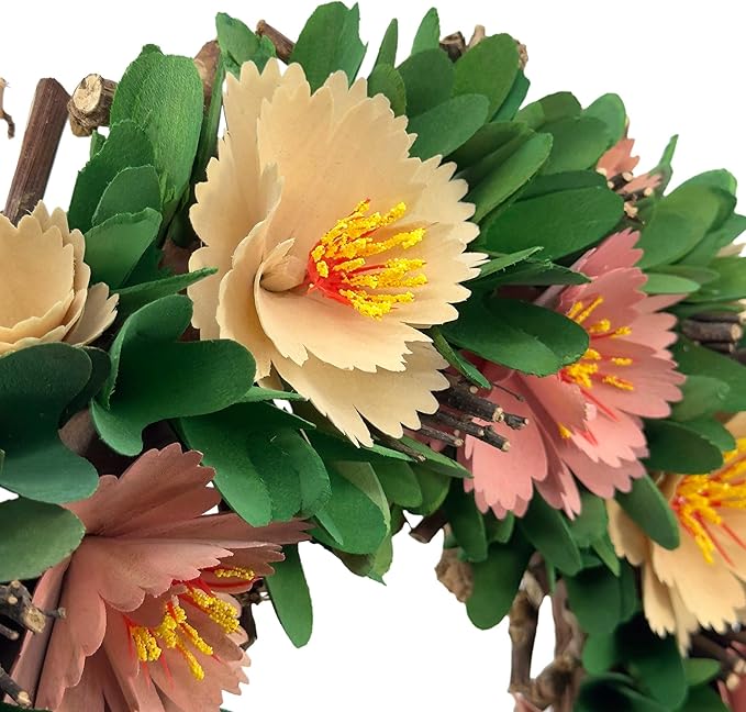 Galt International 18" Spring Woodchip Flower Wreath - Multicolor, Round, 18" x 18" x 3.5" - Handcrafted, Eco-Friendly, Year-Round Decor for Front Doors, Walls, Mantels & Entryways for Any Occasion