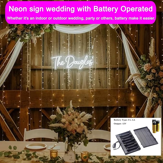 Custom Neon Sign Wedding, Personalized LED Name Logo Lights Battery Operated for Reception, Light up Neon Signs Customizable for Kids Room Bedroom Wall Decor, Birthday Party, Office Business (16-60")