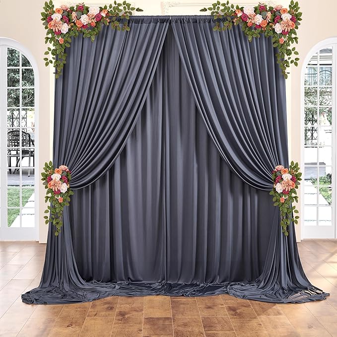 20 ft x 10 ft Wrinkle Free Charcoal Backdrop Curtain for Parties, Dark Grey Polyester Photo Backdrop Drapes for Baby Shower Wedding Engagement Birthday Party Backdrop Stand,5ft x 10ft 4 Panels
