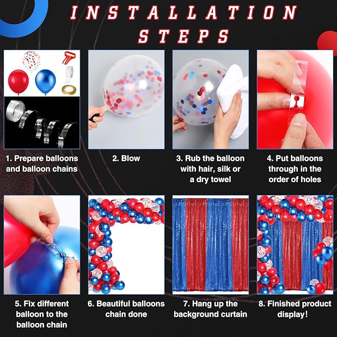137 Pcs Red Blue Party Decorations with 4 Sequin Backdrop Curtains 133 Balloon Arch Kit Glitter Photo Backdrop Background for Hero Birthday Wedding Anniversary Baby Shower Graduation