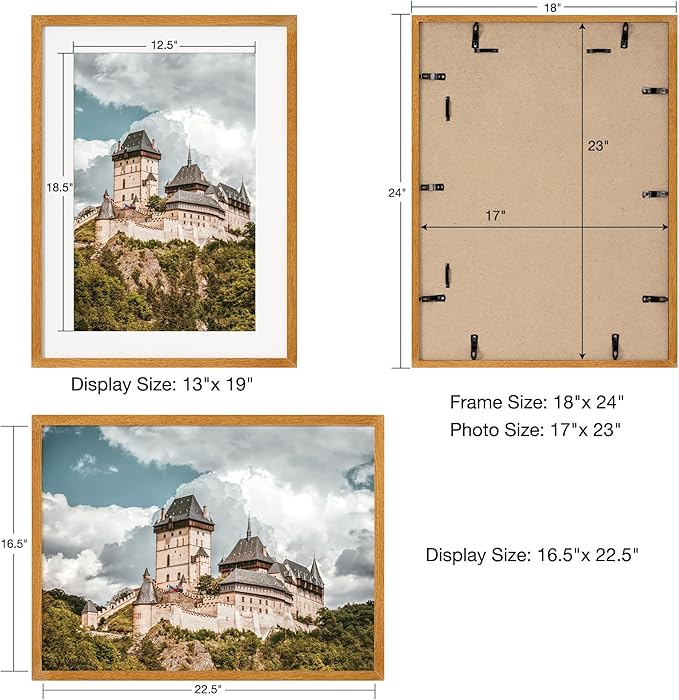 Axeman 17x23 Frame - Solid Teak Wood 13 x 19 Picture Frame With Mat To 17x23, 23x17 Wood Poster Frame, Tempered Glass and Hanging Hardware Included Home Decor Art Hanging Frame, Natural Teak