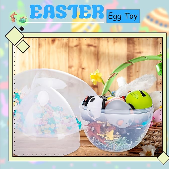 4 Pcs 14 Inch Jumbo Clear Easter Eggs Fillable Transparent Easter Egg Plastic Fillable Eggs for Easter Basket Stuffers Party Favor