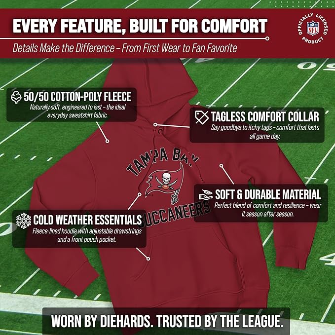 Team Fan Apparel NFL Adult Gameday Hooded Sweatshirt - Poly Fleece Cotton Blend - Stay Warm and Represent Your Team in Style