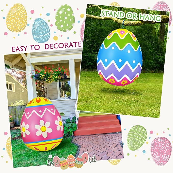Liliful 2 Pcs 40inch Giant Easter Inflatables PVC Decorations Standing Blow up Colorful Easter Egg Rabbit Bunny Outdoor Decor for Holiday Party Yard Indoor Outdoor Garden Lawn(Wave Daisy)