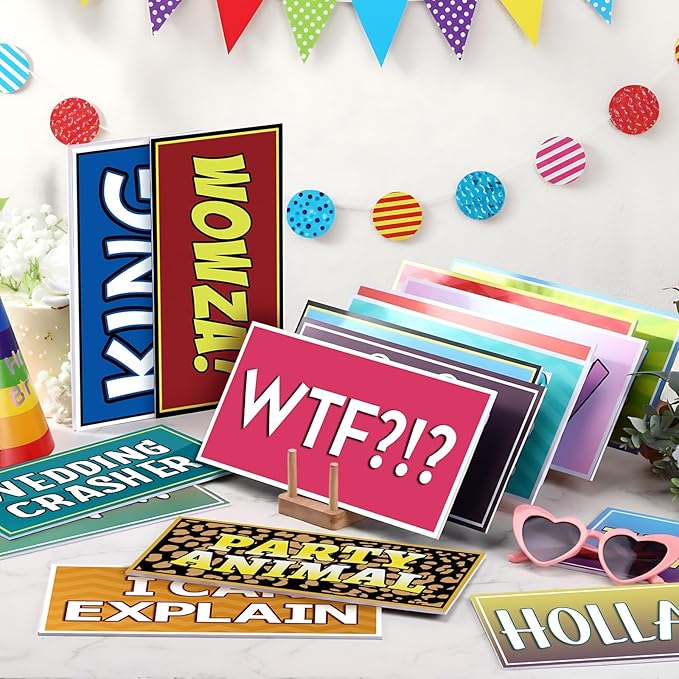 64 Designs Photo Booth Props Double Sided 11x5.5 Inch Holiday Photo Booth Props for Office Friend Christmas All Scene Birthday Party Supplies DIY Waterproof PVC Selfie Signs for Gathering