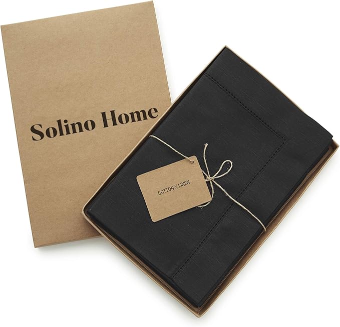 Solino Home Black Napkins Set of 4 - Cotton Linen Hemstitch Dinner Napkins Cloth 20 x 20 Inch for Winter, Spring, Easter - Handcrafted and Machine Washable