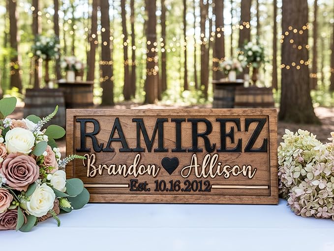 Bridal Shower Gift | Personalized Wedding Gift Last Name Established Sign | Anniversary | Engagement Gifts | Valentines Day Gift | Wood Wedding Sign | Name Heart Sign | Couples Gift