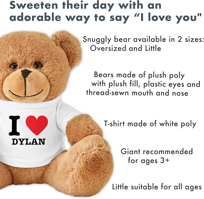 Let's Make Memories Personalized Teddy Bear Gram - Plush Stuffed Animal with Custom Tshirt - Message of Love - I Heart T-Shirt Bear - Oversized