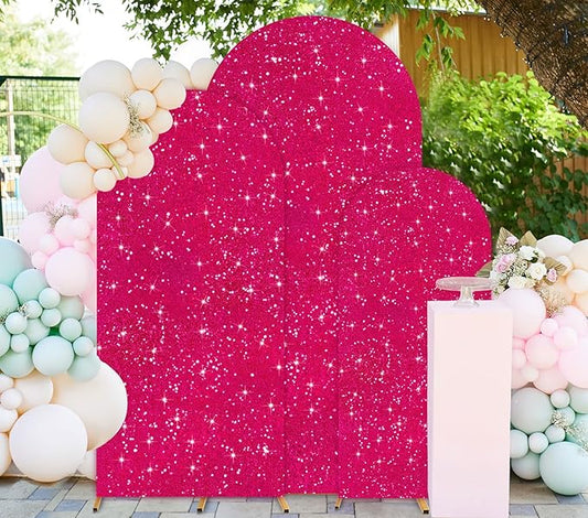 FUHSY Hot Pink Arch Cover Set of 3 Sequin Arch Backdrop Cover 6ft 5ft 4ft Sparkly Wedding Arch Covers Chiara Backdrop Stand Cover Arch Stand Cover for Balloon Birthday Party Baby Shower Decorations