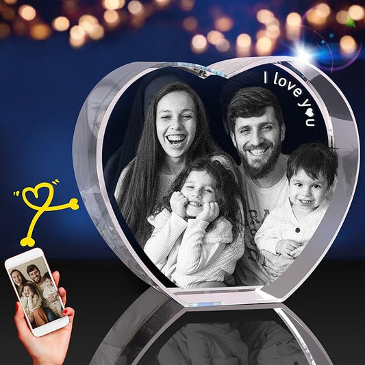 3D Crystal Photo, Personalized Valentine’s Day Gift. Custom Gifts for Wife, Her, Him, Husband, Mom and Dad. Custom Picture Gifts for Anniversary and Birthday. Romantic Crystal Photo Keepsake （Large heart)