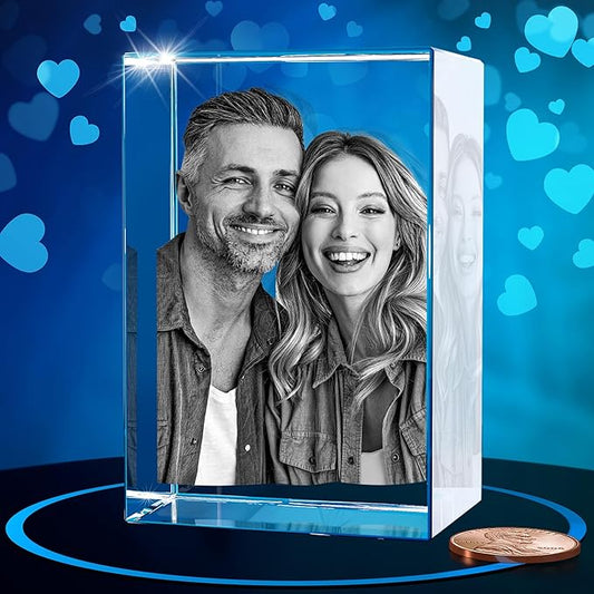 ArtPix 3D Crystal Photo, Valentines Day Personalized Gifts for Women, Wife, Men, Her, Him, Great V-Day Custom Gift With Your Own Photo, Customized Glass 3D Laser Etched Picture Wedding