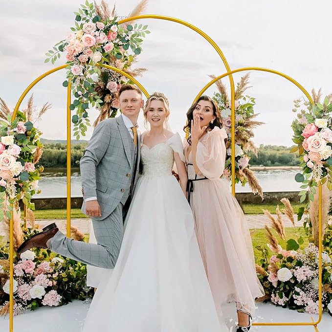 3 Pack Wedding Arch Backdrop Stand, Gold Metal Balloon Arch Stand (6FT, 4.9FT, 3.9FT), Set of 3 Arched Frame Decoration for Wedding, Birthday, Baby Shower, Party