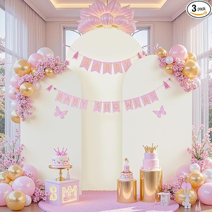 Ivory Arch Backdrop Cover Set of 3 - Spandex Arch Covers 7.2FT 6.6FT 6FT Stretchy Fabric Backdrop for Wedding Ceremony, Bridal Baby Shower, Birthday Party, Photo Booth Background Decor