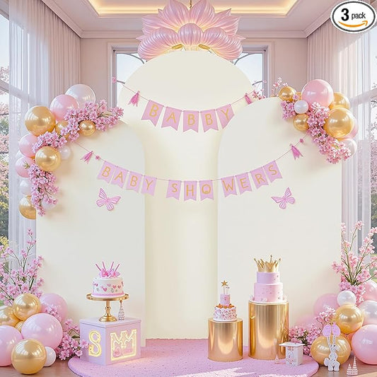 Ivory Arch Backdrop Cover Set of 3 - Spandex Arch Covers 7.2FT 6.6FT 6FT Stretchy Fabric Backdrop for Wedding Ceremony, Bridal Baby Shower, Birthday Party, Photo Booth Background Decor