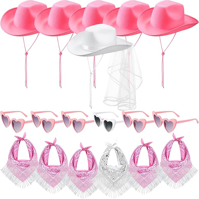 6 Sets Cowgirl Bachelorette Party Decorations Bulk Bride Cowboy Hat Rhinestone Bandana Heart Glasses for Last Disco