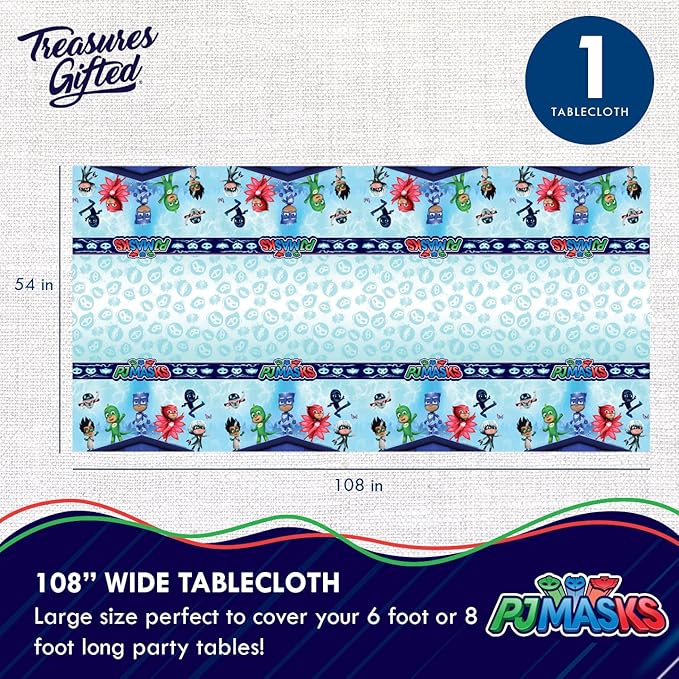 Treasures Gifted Officially Licensed PJ Masks Birthday Party Supplies - Serves 16 Guests - Dinnerware Deluxe Set PJ Masks Party Party Decorations - Tablecloth, Plates, Napkins & Cups