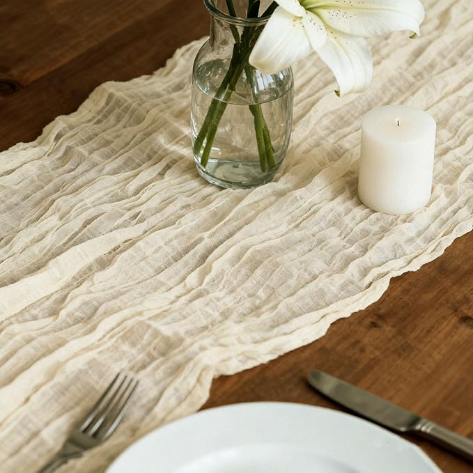 20 Pack Beige Cheesecloth Table Runners 35 x 71 Inch Rustic Boho Gauze Christmas Table Runner for Wedding Arch, Party Decoration, Bridal Shower, Reception, Farmhouse Dining Decor