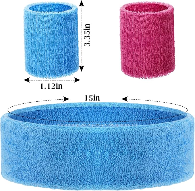 72 Pcs 80s Neon Headbands Sweatband Set, Include 24 Sports Headbands and 48 Sweat Wristbands Bulk for Woman Man