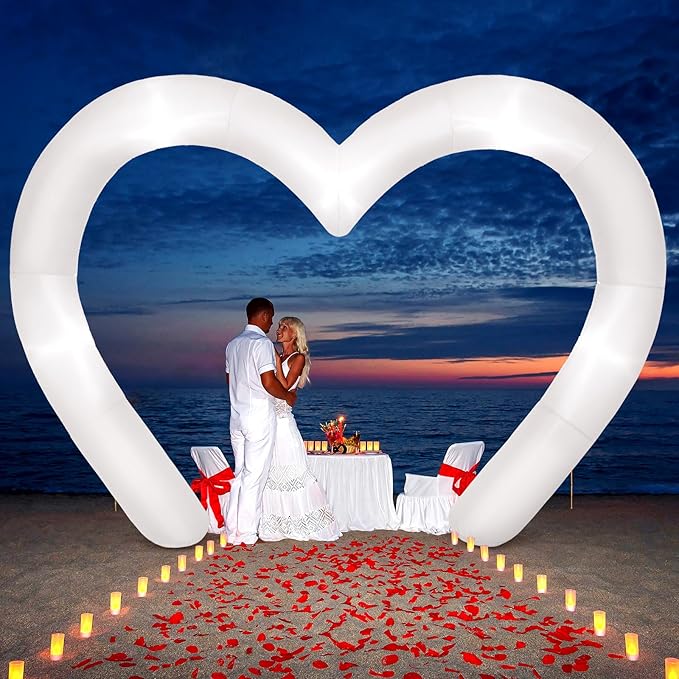Shappy 9 ft Valentine Inflatables Outdoor Decorations Heart Blow up Inflatable Archway with Build in LEDs for Indoor Outdoor Lawn Yard Garden(White)