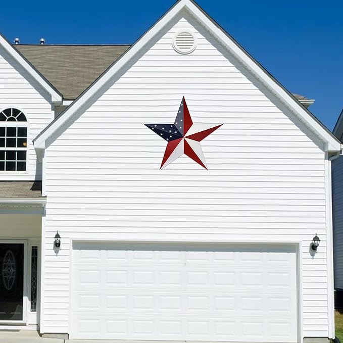 JoyEvy American Barn Star US Flag Stars Indoor Outdoor Decor, Metal Patriotic Star Wall Decoration, Texas Stars for Outside Rustic Vintage Western Country Home Farmhouse Wall Ornament(23.4inch)