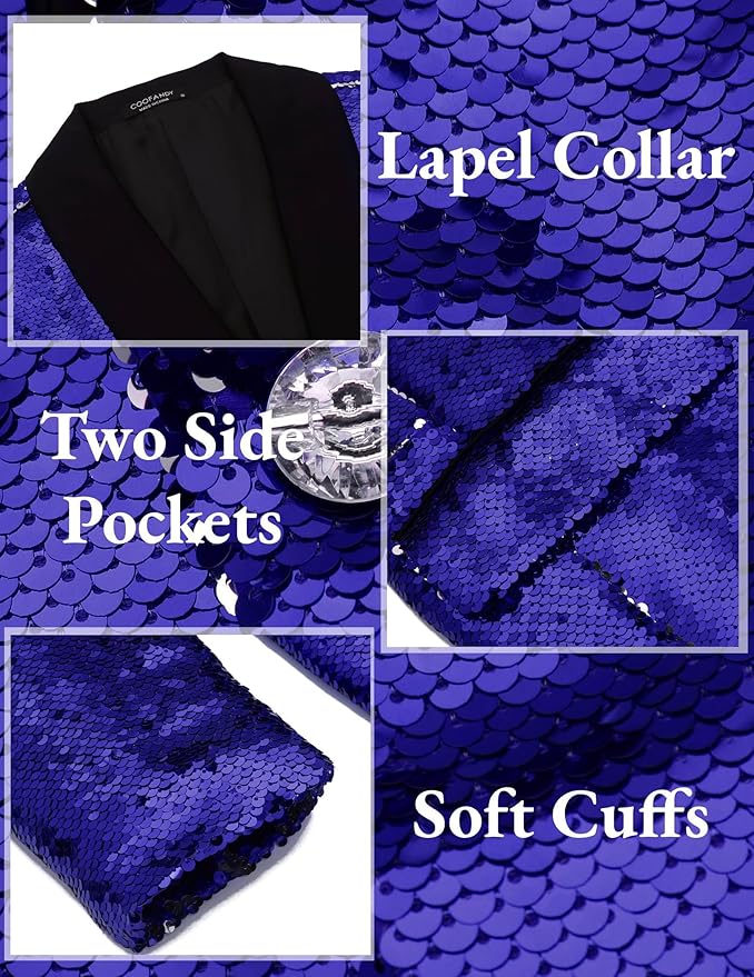 COOFANDY Mens Shiny Sequin Blazer Tuxedo Party Dinner Prom One Button Suit Jacket