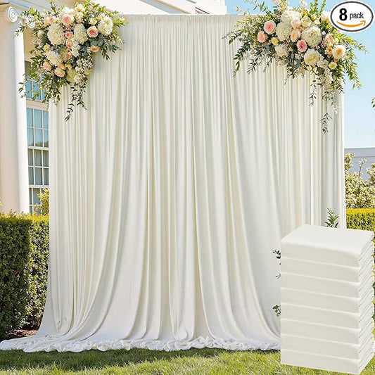 40ft x 8ft Wrinkle Free Ivory Backdrop Curtain for Parties, 8 Panels 5x8ft Silky Polyester Ivory Wedding Backdrop Drapes Photo Back Drop Cloth for Birthday Baby Shower Photography Background