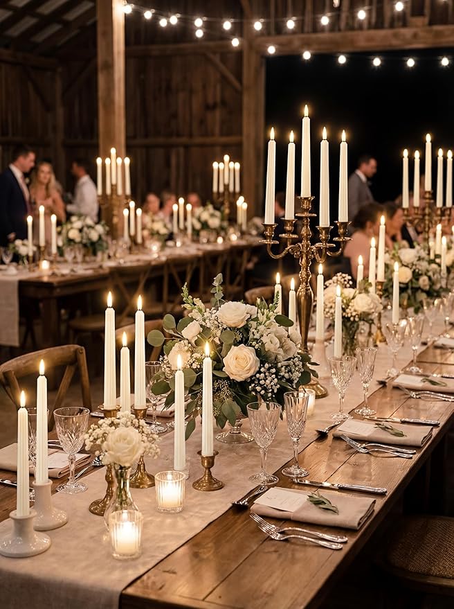 Retisee 30 Pcs 11 Inch Flameless Taper Candles LED Candles Bulk Battery Operated Taper Candle Flickering LED Candlesticks for Valentines Birthday Wedding Party Decor (Roman Style,Ivory)