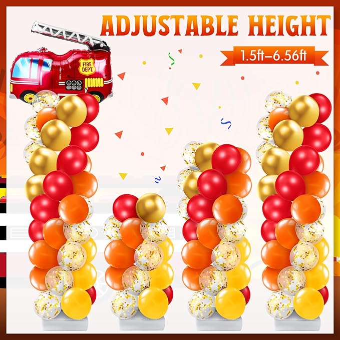 Kasyat 2 Set Fire Truck Party Balloon Column Stand Kit with 2 Fire Truck and 100 Latex Balloons, fire Truck Party Supplies for Wedding Baby Shower Birthday Party