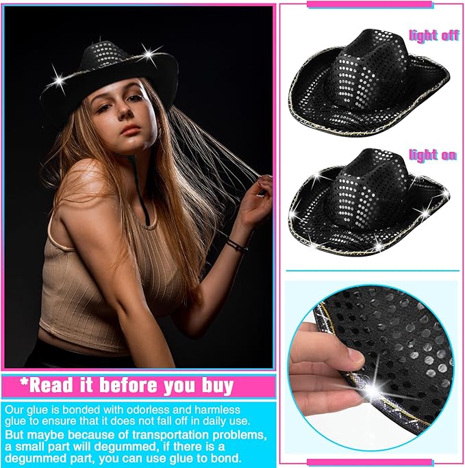 LED Lights Cowboy Cowgirl Hat Flashing LED Lights Cowgirl Hat for Wedding Western Bachelorette Party