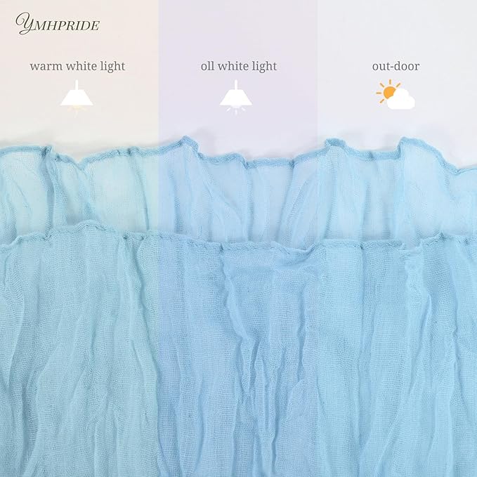 12 Pack Cheesecloth Table Runner 35 x 120 inch Long Boho Cheese Cloth Gauze Table Runners Semi Sheer Table Runner for Wedding Decor, Bridal Shower, Birthday Party (Light Blue)