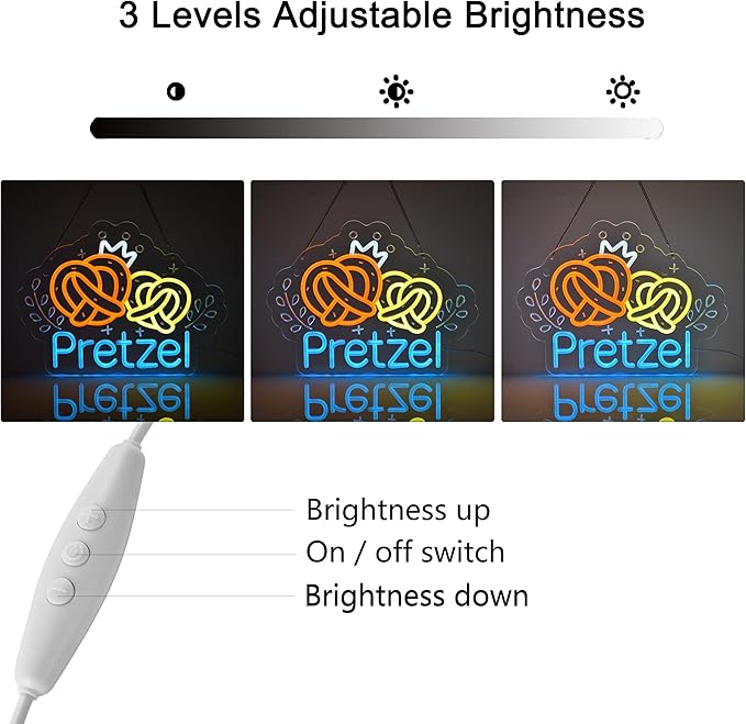 Pretzel Neon Sign, Neon Lights Hanging Wall Art Decoration for Bakery Café German Restaurant Snack Bar Pastry Shop Home Decor, USB Powered Ultra Bright Dimmable, 16.14×12.2inches