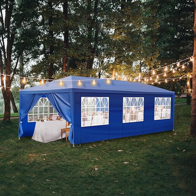 Party Tent for Outdoor Weddings, Birthdays, Events - Patio Gazebo Carport Canopy Shade With Removable Sidewalls & Transparent Window (10'x30'/8 Sidewalls Blue)