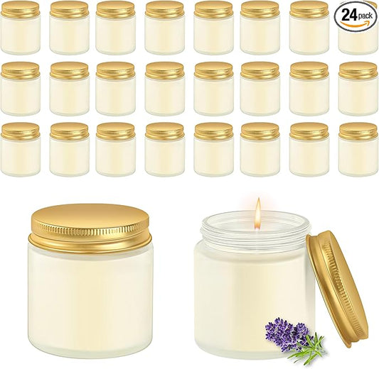 ACITHGL 24 Pcs Frosted Glass 4oz Mini Mason Jar Candles Small Lavender Scented Candles Bulk Aromatherapy Ideal Souvenir Favors for Wedding Birthday Party (Gold, Frosted, 24)