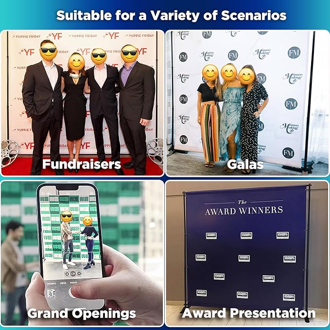 Custom Backdrop with Stand | Custom Step and Repeat -Made in USA- 8ft x 8ft Wrinkle-Free Non-Glare Fabric,with Thick Heavy Duty Aluminum Stand (Included) Personalized backdrops for Events
