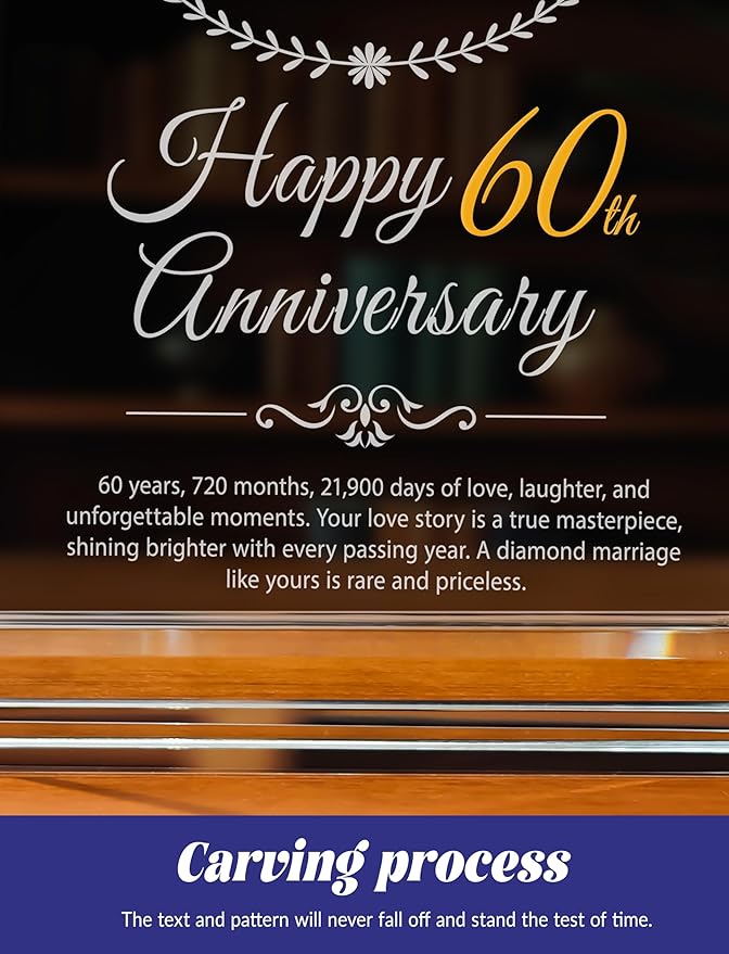 60th Wedding Anniversary Crystal Quartz Clock,60 Years of Marriage Gift,Happy Diamond Anniversary Decoration Gift,for Parents,Grandparents,Couple
