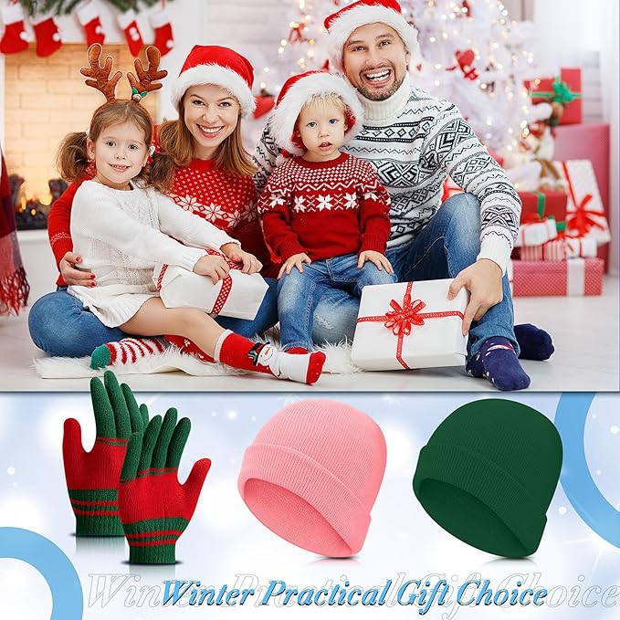 Xtinmee 100 Pcs Kids Winter Beanie and Gloves Bulk Warm Knit Hat Stretchy Full Fingers Gloves Pack Unisex Cold Weather Set