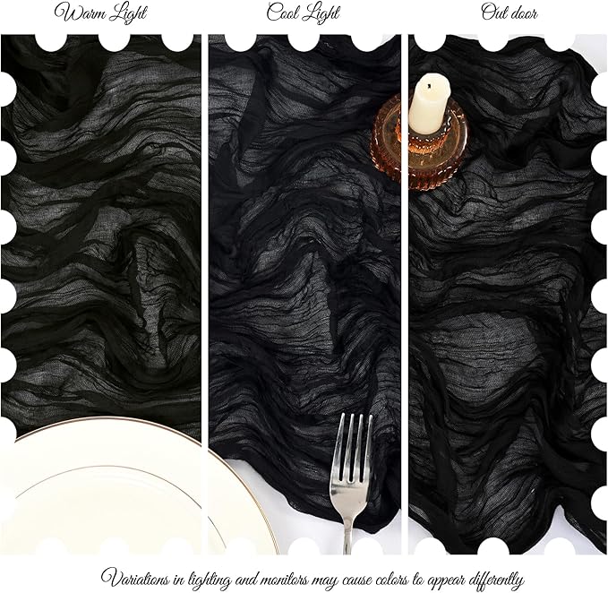 15 Pack Black Cheesecloth Table Runner 17 x 108 Inch Fall Thanksgiving Boho Rustic Farmhouse Gauze Cheese Cloth Runner for Wedding Party Baby Shower Home Decor Holiday Decorations