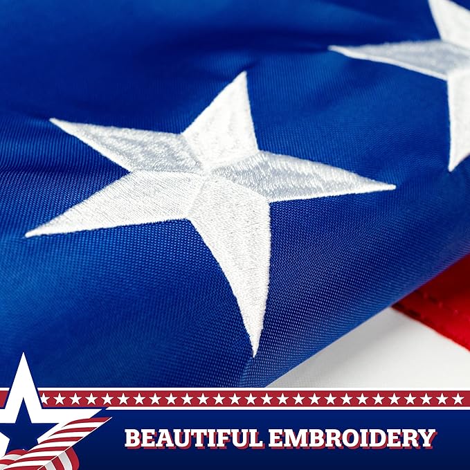 G128 Betsy Ross American Patriotic Bunting & Flag Pulldown, 13 Embroidered Stars in Circle Pattern with 7 Fully Sewn Stripes, Decorative Bunting, 20" x8', 20 Inch Width and 8 Foot Long (1 Piece)