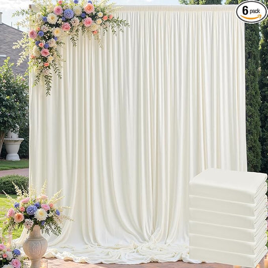 30ft x 10ft Wrinkle Free Ivory Backdrop Curtain for Parties, 6 Panels 5x10ft Silky Polyester Ivory Wedding Backdrop Drapes Photo Back Drop Cloth for Birthday Baby Shower Photography Background