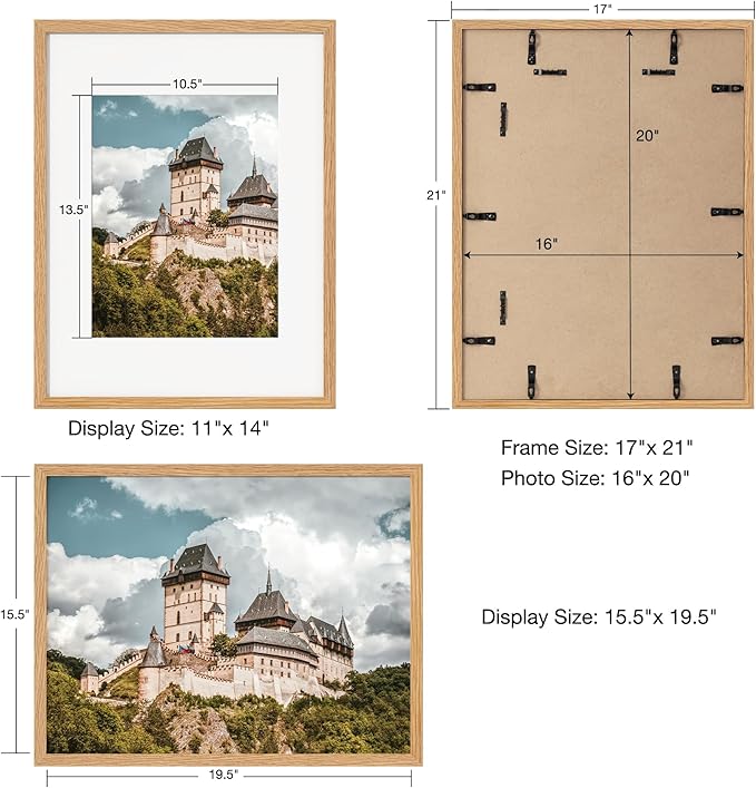 Axeman 16x20 Picture Frame with Mat for 11x14,Solid Oak Wood Poster Frame with Tempered Glass for Home Decor, Wooden 16x20inch Photo Frame for Art Photo and Prints, Wall Hook Included, Walnut 3 PCs