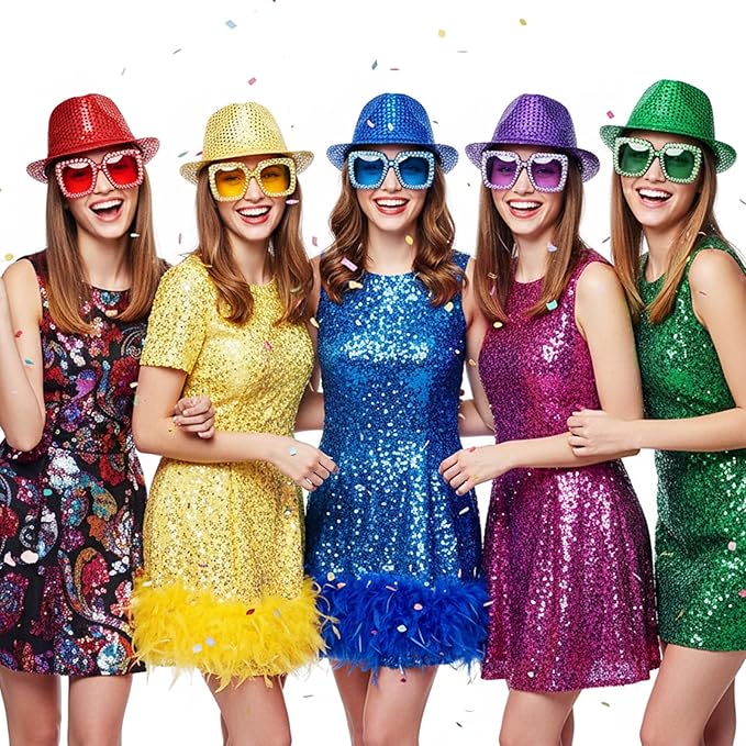 Bonuci Sequin Glitter Cow Hat and Funny Rimless Sunglasses Sparkly Party Favor for Women Men