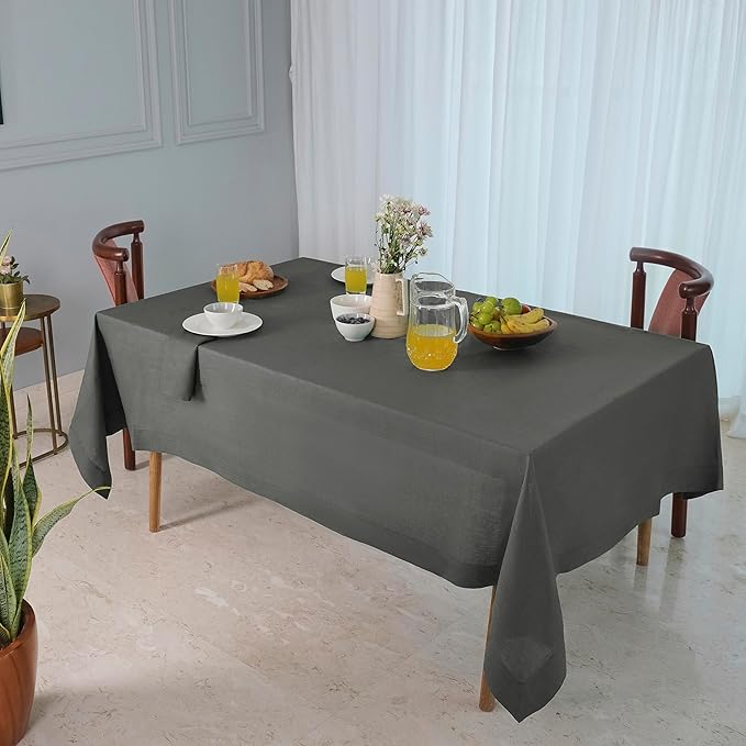 D'Moksha Homes Linen Tablecloth for Rectangle Tables 60 x 144 Inch - 100% Pure Linen Charcoal Grey Table Cloth - Machine Washable Cloth Tablecloth for Spring, Easter