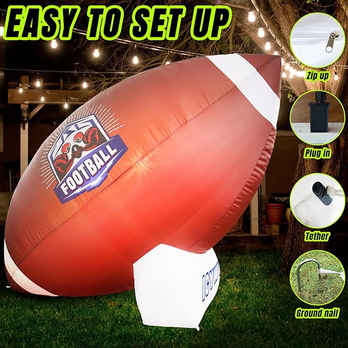 Icywye 10FT Large Football Party Decorations - Outdoor Football Inflatable Decor with Built-in LED Light - Indoor Football Themed Party Supplies Blow Up Decoration for Yard Birthday Holiday