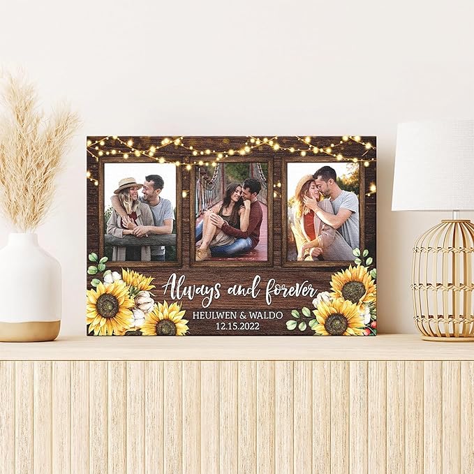 Dem Canvas Personalized Couple Canvas Prints, Custom Love Photo And Name, Always And Forever, Wedding Gifts For Couple Anniversary Engagement Gift For Couples