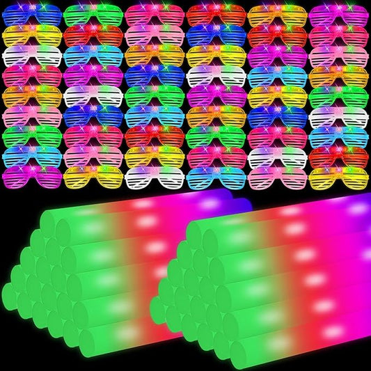Glow in the Dark Party Supplies Set Bulk Neon Party Favor Toys Includes 20 Led Light up Glasses 10 Color20 Light up Foam Sticks Bulk for Disco Wedding Birthday Concert Halloween Raves Party