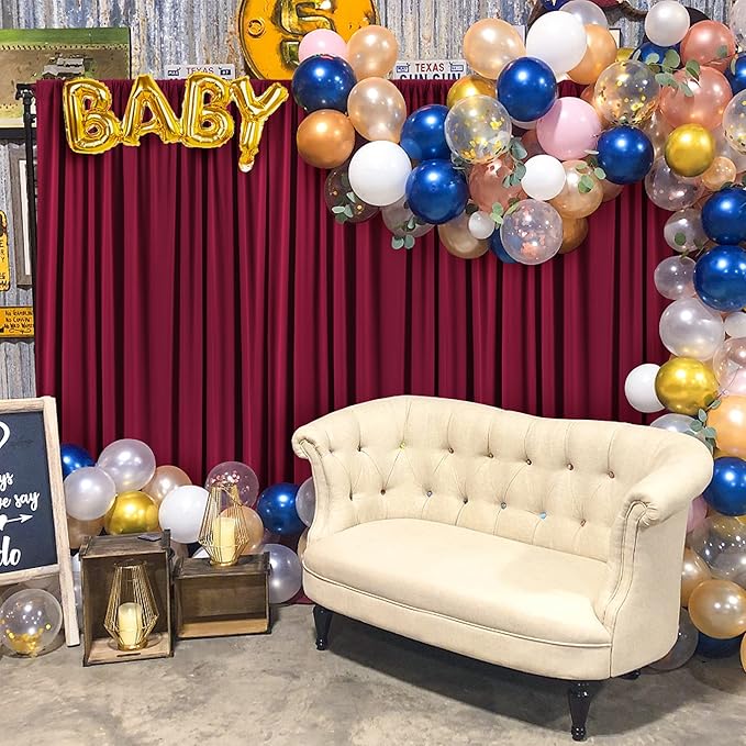 30ft×10ft Wrinkle Free Burgundy Backdrop Curtain for Wedding Party, 6 Panels 5×10ft Soft Silky Polyester Wine Red Photo Backdrop Drapes for Birthday Parties Baby Shower Mother's Day Photography